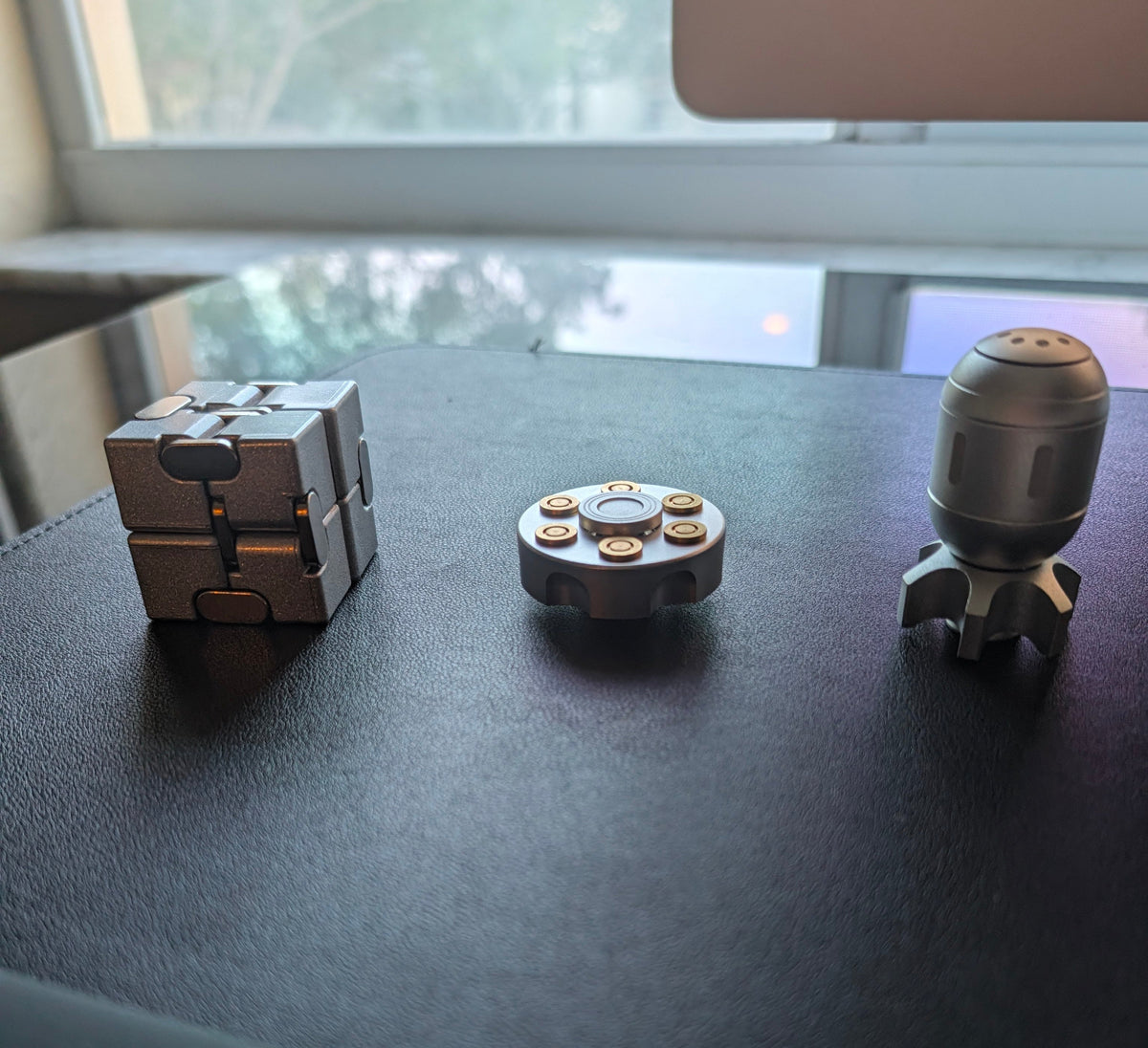 The Desktop Trio | Metal Desk Sculpture & Kinetic Fidget Set
