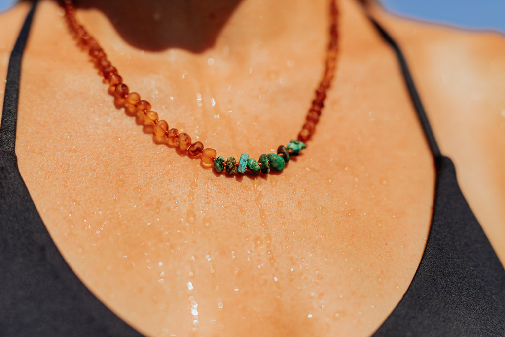 Raw Cognac Baltic Amber + Raw Amazonite || Necklace