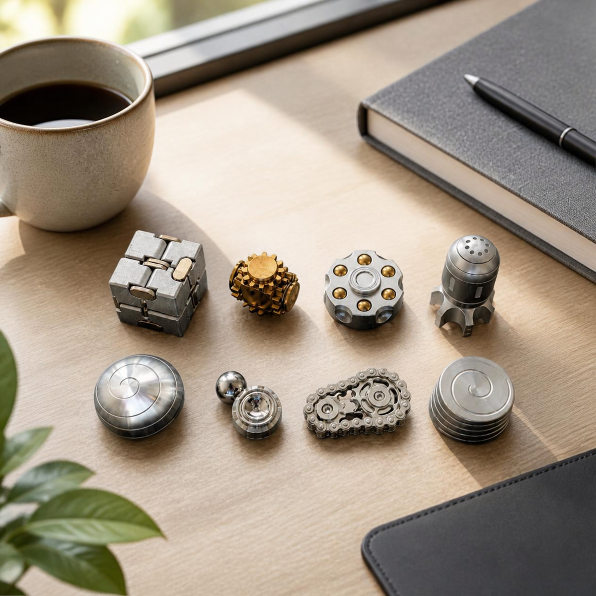 Set of 8 -Metal Desk Fidget & Kinetic Toy Collection