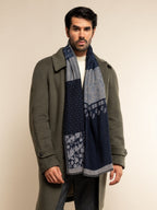 Federico (grey/blue) - Warm and soft Italian scarf from wool blend