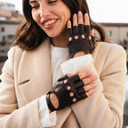 Rossana (dark brown) - Italian fingerless lambskin leather driving gloves