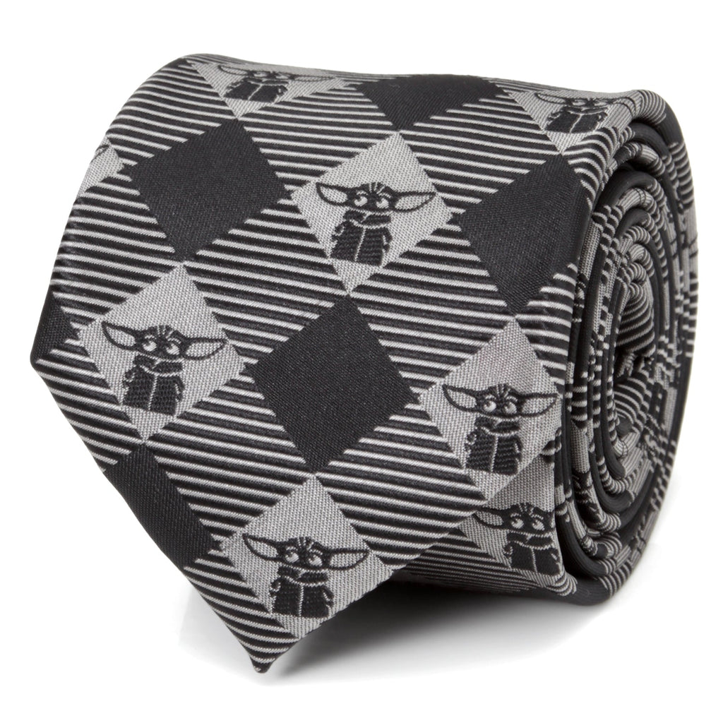 Star Wars Grogu Black Plaid Tie