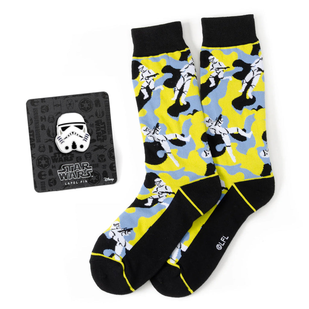 Star Wars Stormtrooper Yellow Camo Dress Socks and Lapel Pin Gift Set