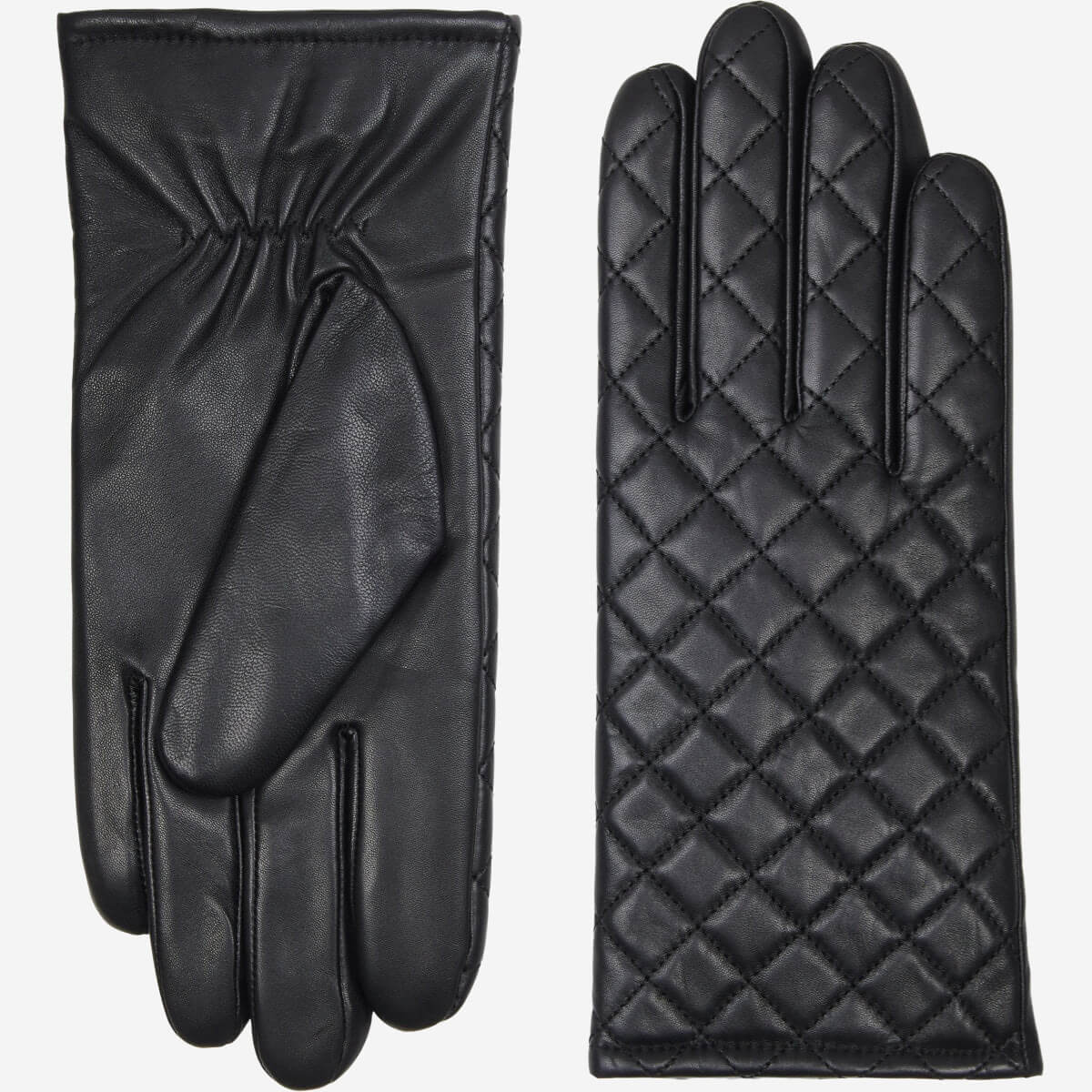 Selena (black) – Sheepskin leather gloves with diamond pattern and touchscreen feature