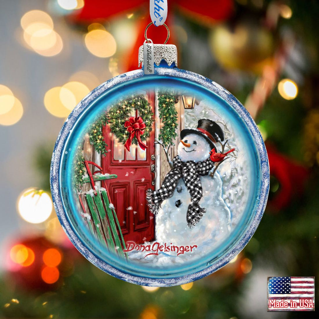 Happy Snowman Glass Ornament Set of 3 by D. Gelsinger - Christmas Santa Snowman Decor - 73743-S3-DG