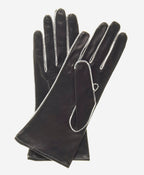 CS4175 (black/white) - Women's Italian Silk Lined Leather Gloves with Contrast Decorative Stitching