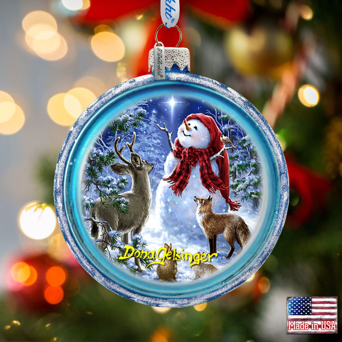 Happy Snowman Glass Ornament Set of 3 by D. Gelsinger - Christmas Santa Snowman Decor - 73743-S3-DG