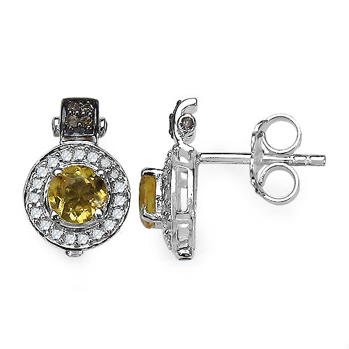 1.00 Carat Genuine Citrine and 0.31 ct..t.w Genuine Diamond Accents Sterling Silver Earrings