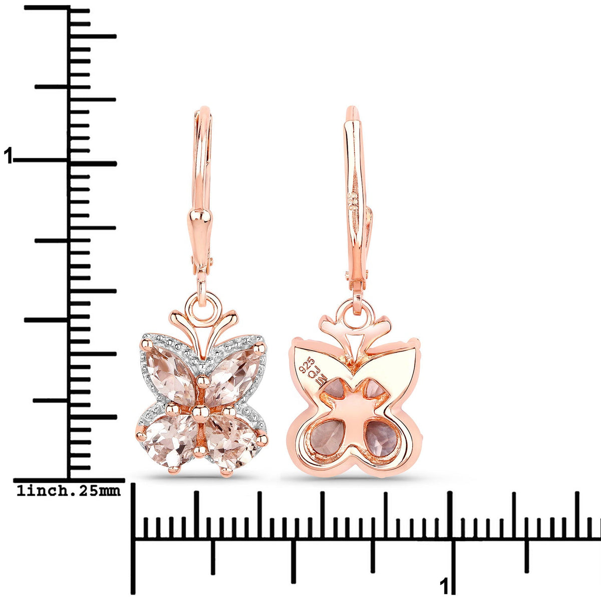 18K Rose Gold Plated 1.88 Carat Genuine Morganite .925 Sterling Silver Earrings