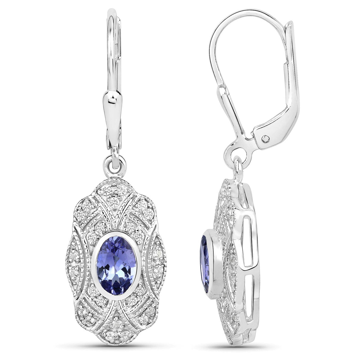 1.12 ct Genuine Tanzanite and White Topaz .925 Sterling Silver Earrings