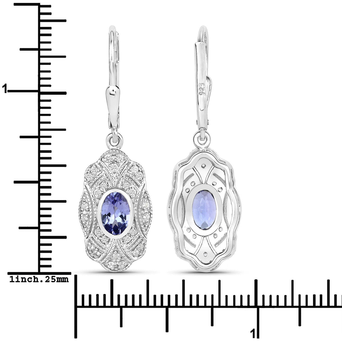 1.12 ct Genuine Tanzanite and White Topaz .925 Sterling Silver Earrings