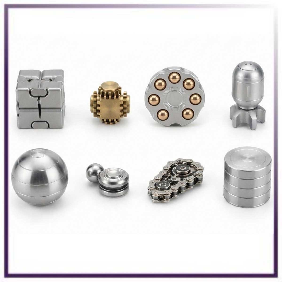 Set of 8 -Metal Desk Fidget & Kinetic Toy Collection