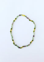 Raw Baltic Sea Amber + Fluorite + Peridot || Gemstone Necklace