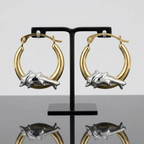 10k Two-Tone Gold Round Graduated Dolphin Design Hoop Earrings
