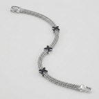 Woven Rope Bracelet with Black Sapphire X Accents in Sterling Silver