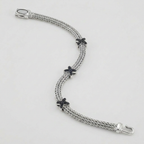 Woven Rope Bracelet with Black Sapphire X Accents in Sterling Silver
