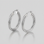 Sterling Silver Ridged Hoop Earrings with Textured Design