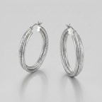 Sterling Silver Ridged Hoop Earrings with Textured Design