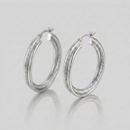 Sterling Silver Ridged Hoop Earrings with Textured Design