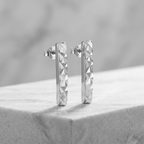 14k White Gold Textured Bar Earrings