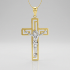 14k Two-Tone Gold Cross with Figure Pendant