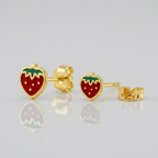 14k Yellow Gold Enameled Strawberry Childrens Earrings