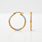 10k Tri-Color Gold Classic Hoop Earrings with Diamond Cut Details