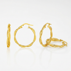 14k Yellow Gold Two Part Textured Twisted Round Hoop Earrings