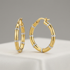 14k Two-Tone Gold Alternate Textured Hoop Earrings