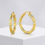 14k Two-Tone Gold Alternate Textured Hoop Earrings