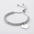 Adjustable Shiny Bead Bracelet with Heart Charm in Sterling Silver