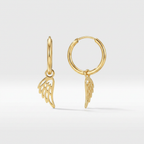 14K Yellow Gold Hoop Earrings with Angel Wings