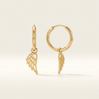 14K Yellow Gold Hoop Earrings with Angel Wings