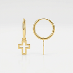 14K Yellow Gold Hoop Polished Earrings with Crosses