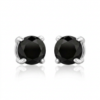 14k White Gold Black 3mm Faceted Cubic Zirconia Stud Earrings