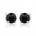 14k White Gold Black 3mm Faceted Cubic Zirconia Stud Earrings