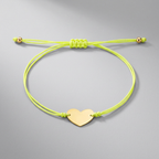 9 1/4 inch Yellow Cord Adjustable Bracelet with 14k yellow Gold Heart