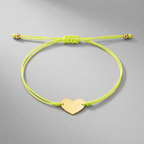 9 1/4 inch Yellow Cord Adjustable Bracelet with 14k yellow Gold Heart
