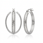 10k White Gold Hammered Oval Hoop Earrings