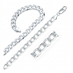 Rhodium Plated 7.9mm Sterling Silver Curb Style Chain