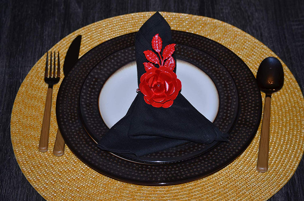 Vibhsa Red Rose Napkin Rings | Set of 4, Handcrafted