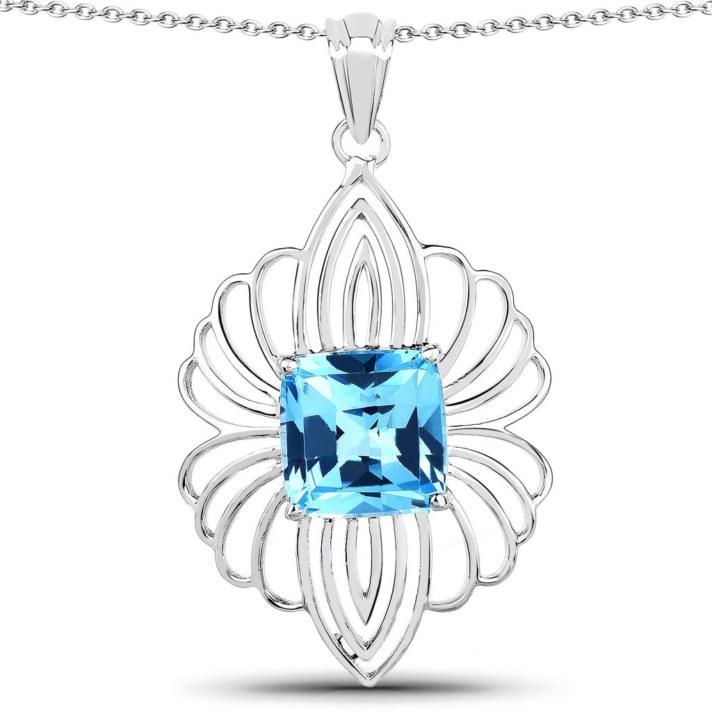 8.18 ct. Genuine Swiss Blue Topaz .925 Sterling Silver Pendant