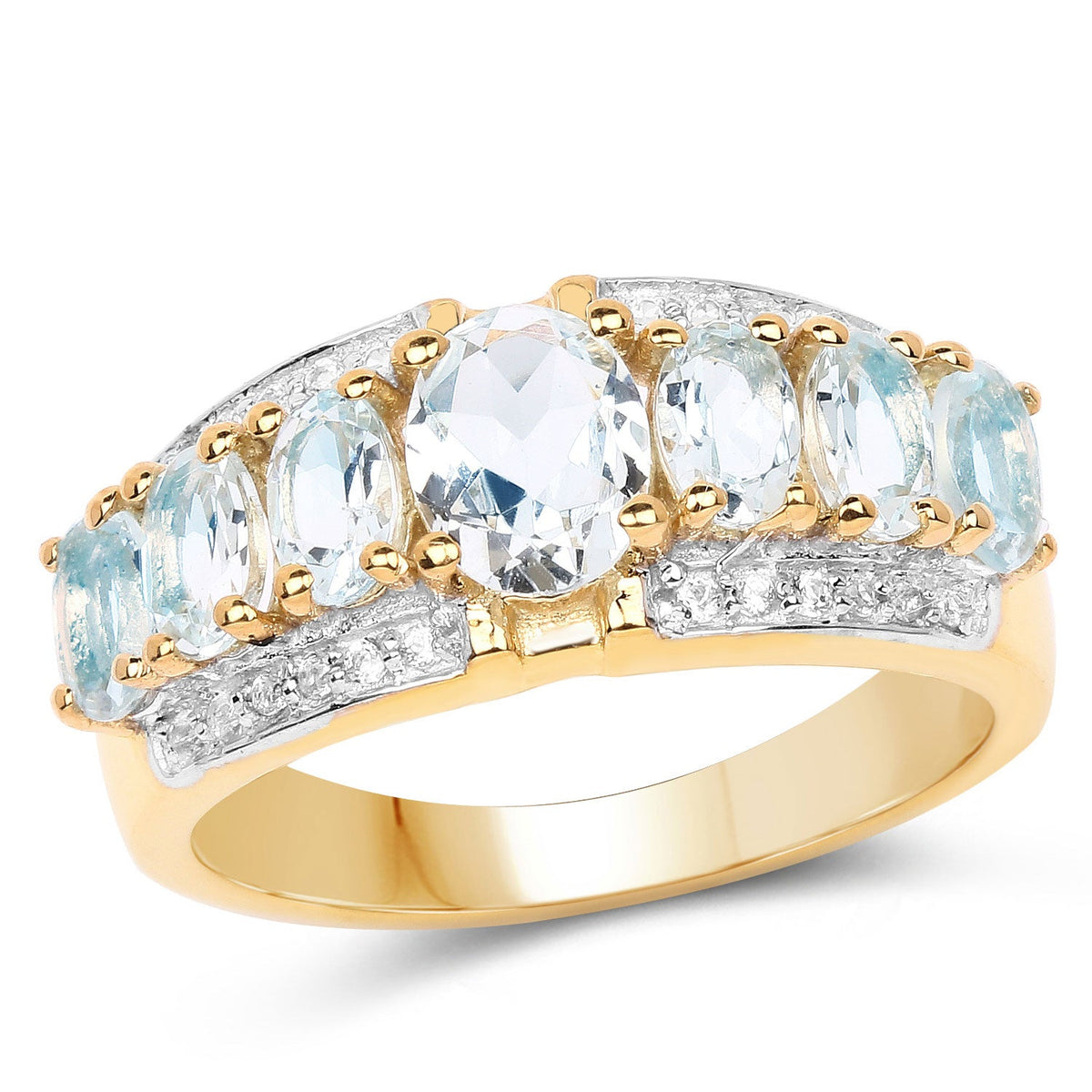 1.93 Carat Genuine Aquamarine and White Diamond .925 Sterling Silver Ring