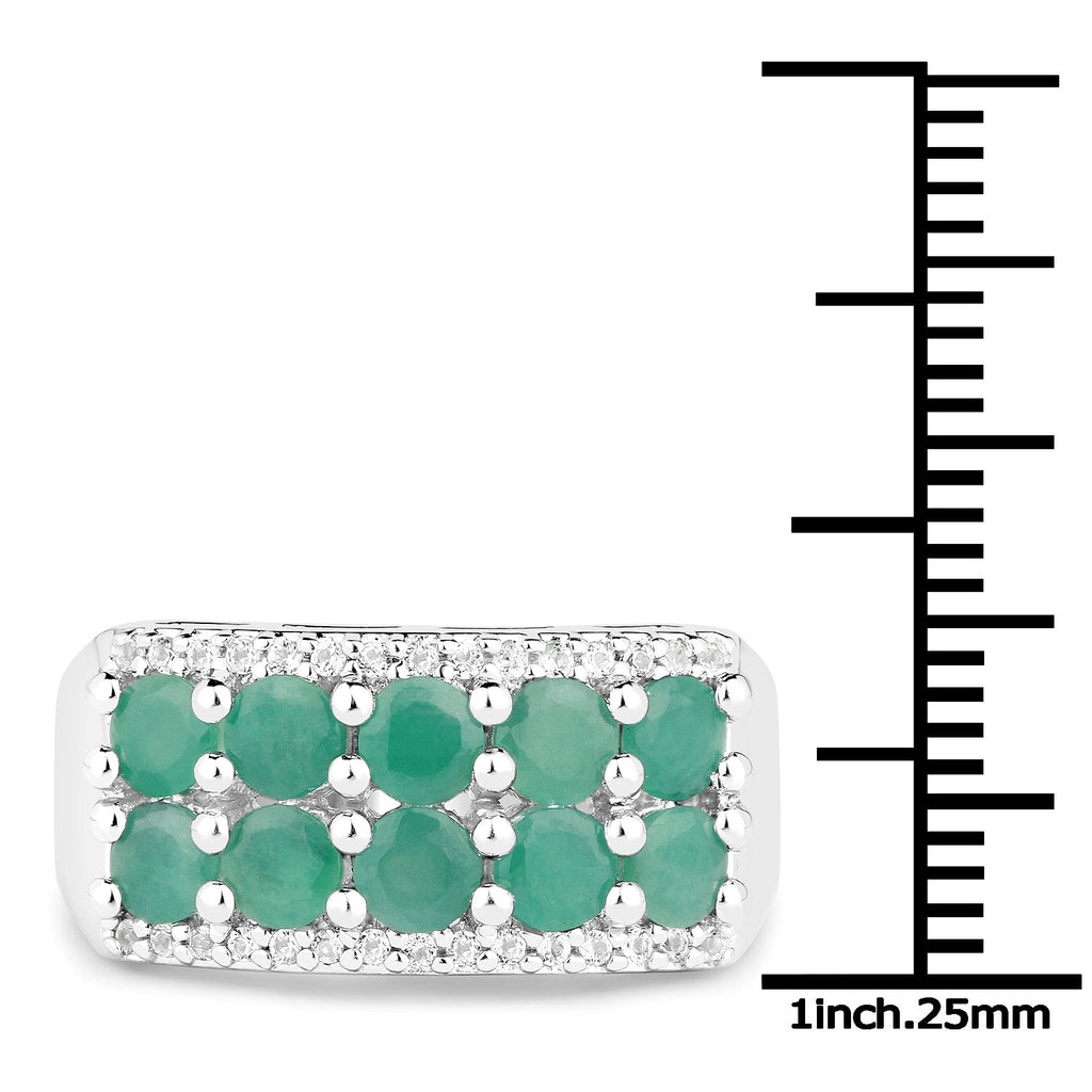 1.85 Carat Genuine Emerald and White Topaz .925 Sterling Silver Ring